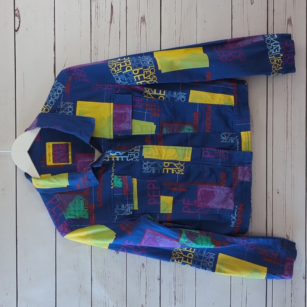 Pepe Jeans‎ London FUNKY Blue Portrait Art-to-Wear 90s Y2K Artsy Women's Jacket